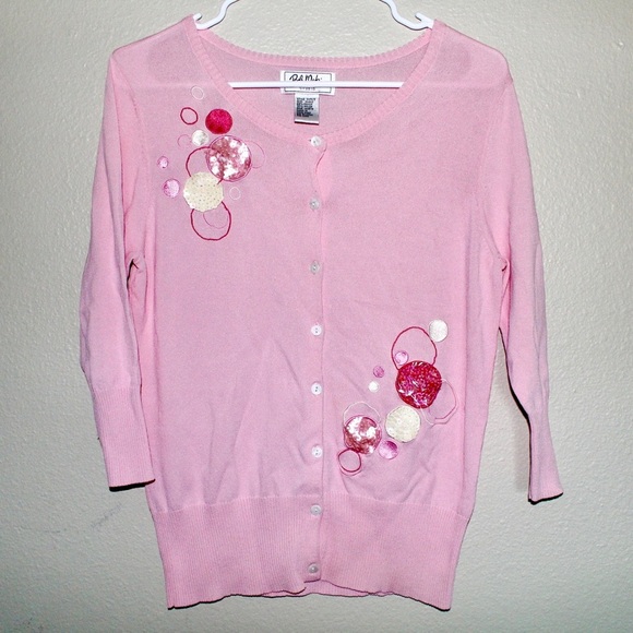 Bob Mackie Sweaters - Bob Mackie Studio Pink Sequence & embroidered Button Up Sweater - Size Small